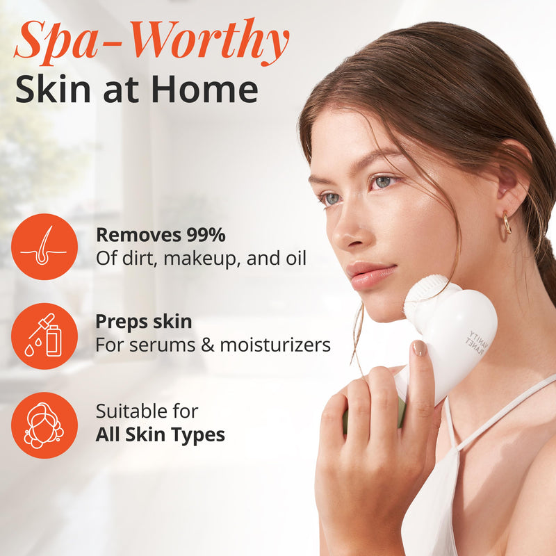 [Australia] - Raedia Handheld Facial Cleansing Brush with 4 Interchangeable Brush Heads by Vanity Planet - Lightweight Daily Cleansing Brush for Glowing Skin - Water Resistant Face Exfoliator - Warm Grey Warm Gray 4 Piece Set 