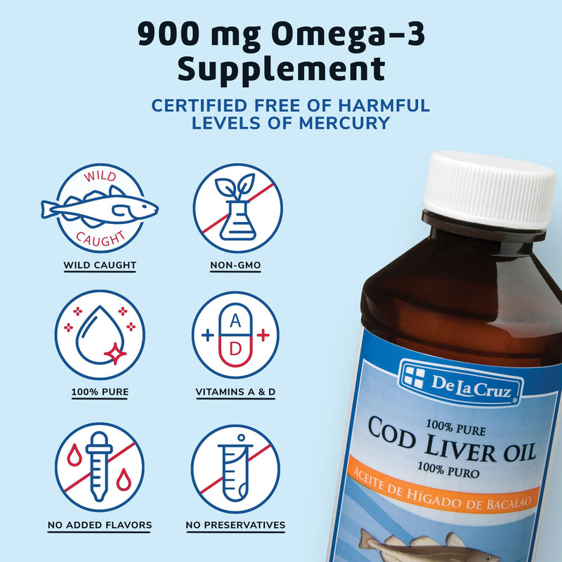 [Australia] - De La Cruz Cod Liver Oil Liquid - Pure Wild-Caught Icelandic Fish Oil 4 FL OZ (118 mL) 