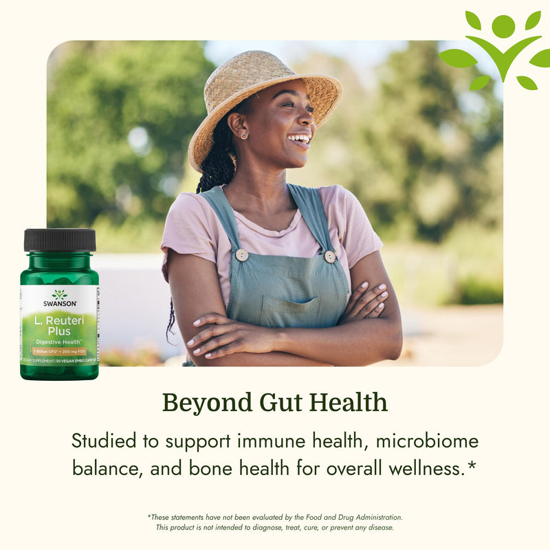 Swanson L. Reuteri Probiotic Plus, 7 Billion CFU, 30 Vegan Capsules, 4 Pack | With Lactobacillus Rhamnosus, Acidophilus, and FOS Prebiotic for Gut-Health-Conscious Adults, Full-Spectrum Support 30 Count (Pack of 4)