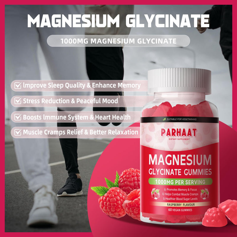 Magnesium Glycinate Gummies - Sugar Free Magnesium Potassium Supplement with Vitamin D, B6, CoQ10 for Calm Mood & Sleep Support - 120 Raspberry Chews 60 Count (Pack of 2)