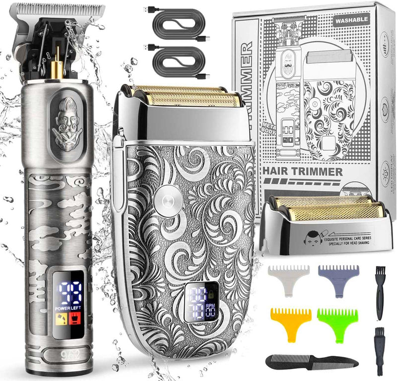 Foil Shavers for Men Electric Razor, Clippers and Trimmer for Men with LED Display, Waterproof Gray