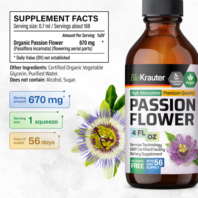 [Australia] - Passionflower Tincture - Organic Passion Flower Extract for Mood Support - Alcohol and Sugar Free - Vegan Passion Flower Tincture 4 Fl.Oz. 4 Fl Oz (Pack of 1) 