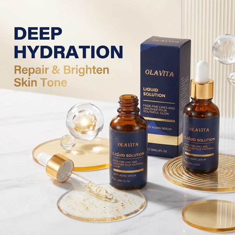 OLAVITA Liquid Solution Anti Aging Serum, Vitamin C Hydration & Skin Care Solution, 2 Pack