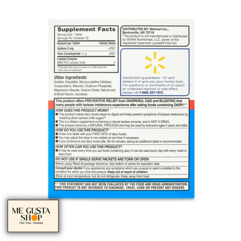 [Australia] - Equate Fast Acting Dairy Relief Lactase Enzyme Dietary Supplement Vanilla Flavor chewables Tablets 32 Count Includes Pill Organizer 