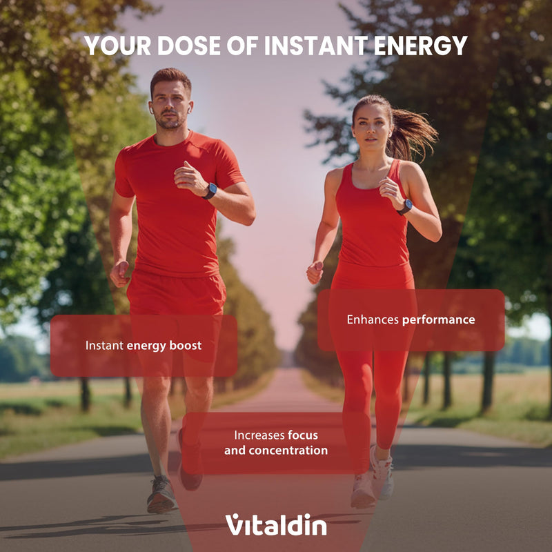 VITALDIN Sport Power Gummies Caffeine & Taurine – Quick & Sustained Energy – 80 mg Caffeine, 40 mg Taurine per Serving + Vitamin B6 – 30 Chewable Gummy Bites – Berries Flavour – Vegan