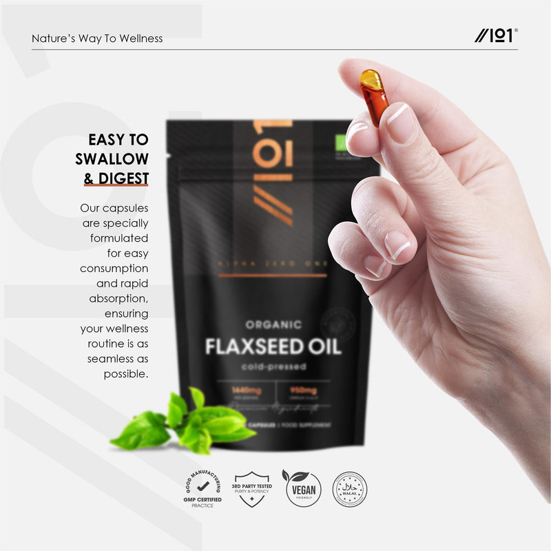 Organic Flaxseed Oil Capsules 1440mg - 64% Omega 3-6-9 – 120 Count – Cold Pressed – Rich in Alpha Linoleic Acid, Linoleic Acid & Oleic Acid - by Alpha01 1 count (Pack of 120)