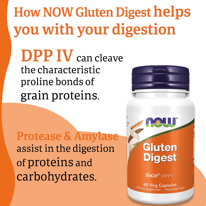 Now Foods, Gluten Digest (Gluten Enzyme), 60 Vegan Capsules, SOYA Free, Gluten Free, Non-GMO, Vegetarian