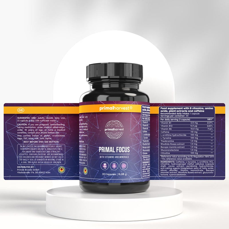 Primal Harvest Kogni Boost (Pack of 30) - Concentration Tablets for Mental Performance - for Normal Psychological Function and Reduction of Fatigue - with L Tyrosine and Cognizine… 30 count (Pack of 1)