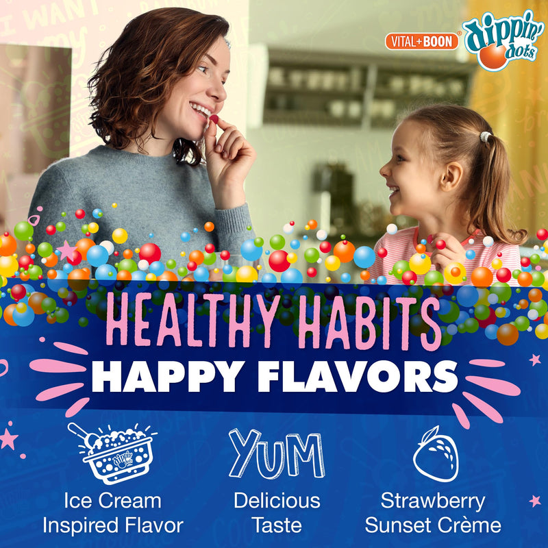 Dippin' Dots Kids Melatonin Gummies, Natural Sleep Aid, 2.5mg (60 Ct) | Strawberry Sunset Creme sleep aid gummies for kids & adults; vegetarian, easy nightly melatonin gummy chew for bedtime. 60 Count (Pack of 1) Gummy - 5 mg/serving