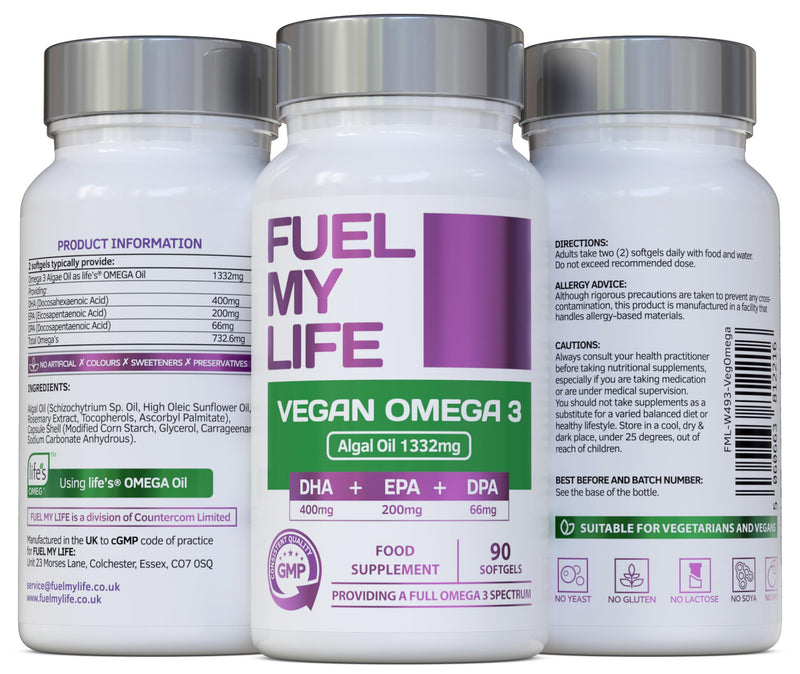 Vegan Omega 3 - Full Spectrum DHA, EPA & DPA - 90 Softgels of Life’s Omega Algal Oil - Ultimate Joint, Heart & Brain Health Supplement - Made in The UK