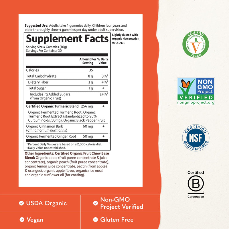 Garden of Life Organics Turmeric Inflammatory Response Gummy - 120 Real Fruit Gummies for Kids & Adults, 50Mg Curcumin (95% Curcuminoids), No Added Sugar, Organic, Non-GMO, Vegan & Gluten Free Turmeric,Ginger,Cinnamon,Black Pepper Fruit
