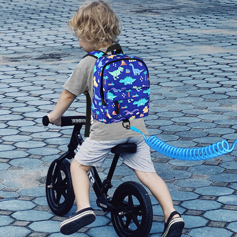 [Australia] - Accmor Toddler Backpack Leash, Cute Dinosaur Kids Backpack with Anti Lost Wrist Link, Mini Child Backpack Leash Walking Harness for Outdoor Travel, Adorable Backpack Tether for Baby Boys 1-3 Blue/Volcanic Dino, Blue Link 