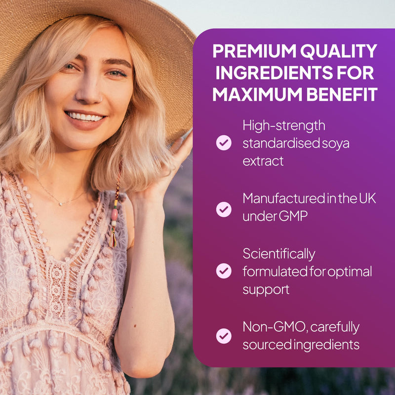 SOYA 10,000mg | Supports Hormonal Balance with Vitamin B6 | Potent Daily Formula | Vegan and Vegetarian Friendly | 120 Tablets = 2 Months' Supply | Manufactured in The UK Unflavoured 1 count (Pack of 120)