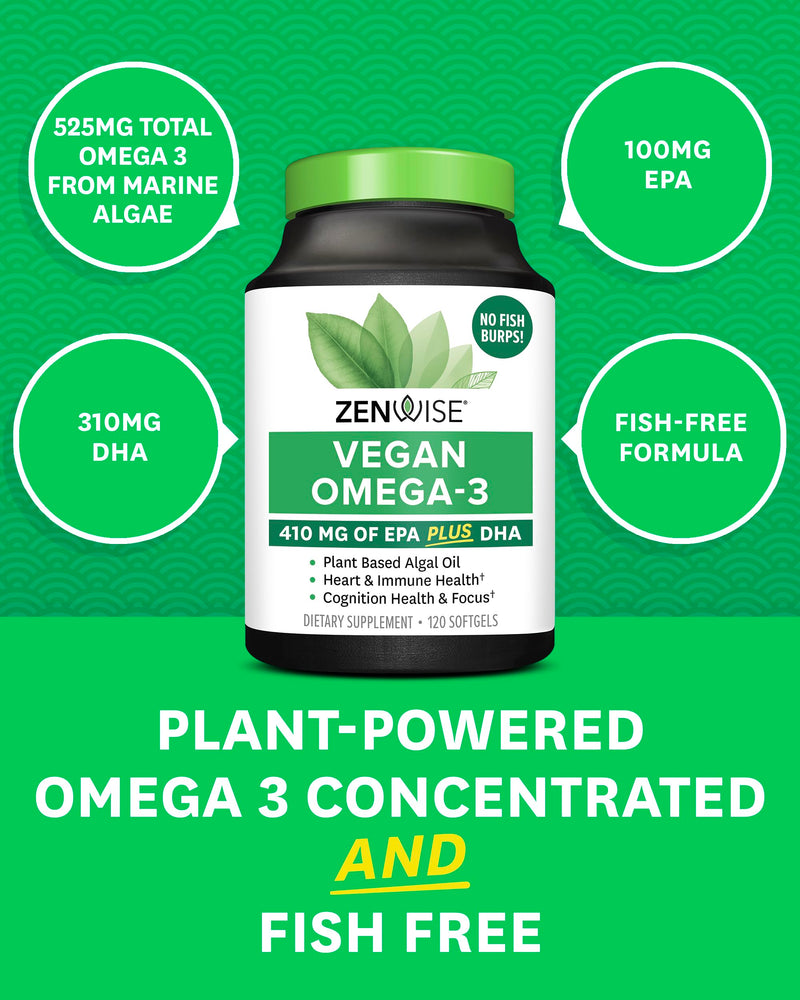 [Australia] - Zenwise Health Vegan Omega 3 - Plant Powered Omega-3 from Marine Algal Oil with EPA and DHA Fatty Acids - AVA Certified Vegan - 120 Count 120 Count (Pack of 1) 