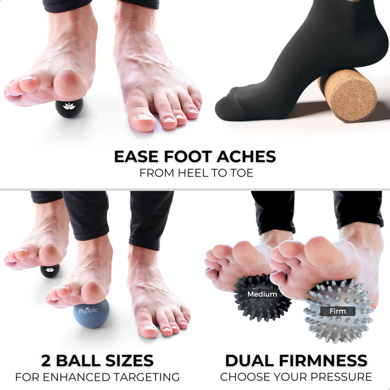 [Australia] - Massage Ball Set – Complete 5-Piece Kit: Spiky, Lacrosse & Mini Precision Balls + Roller – Plantar Fasciitis, Foot Arch & Heel Relief – Trigger Point Therapy for Back, Neck, Shoulders & Full Body Modern Grey & Black With Natural Cork Roller 