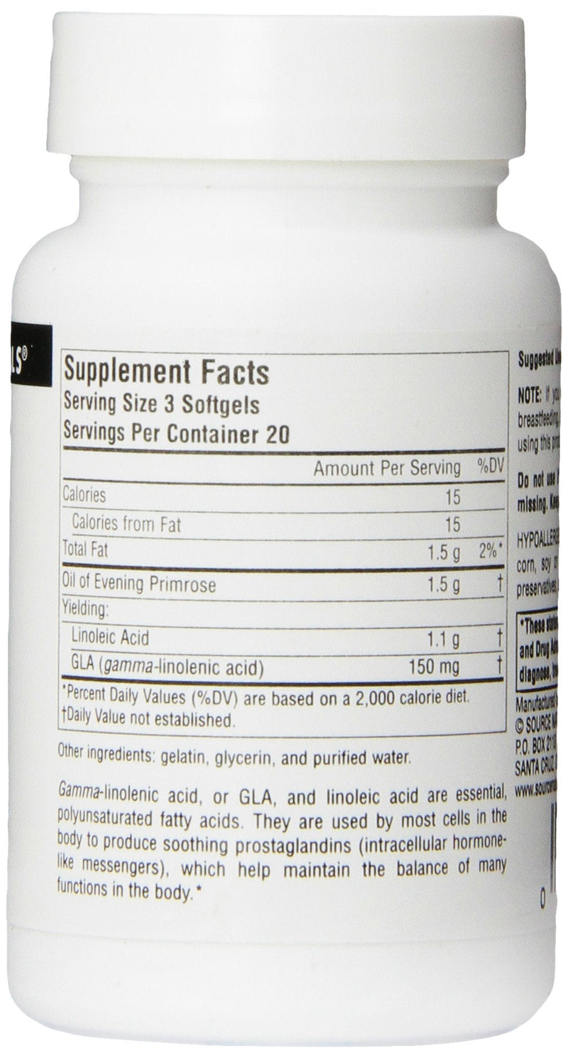 [Australia] - Source Naturals Evening Primrose Oil - Hexane-Free - 500mg - GLA Yield: 50 mg - Cold-Pressed - 60 Softgels 1 60 Count (Pack of 1) 