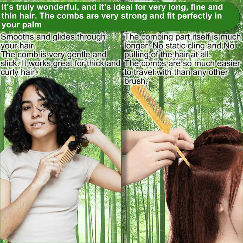 Bamboo Hair Brush Comb Set for Women, Wooden Paddle Detangling Brush for Thick Thin Curly Straight Wavy Fine Hair, Wide Tooth & Tail Comb Great for Wet or Dry Use, Hairbrush Cleaning Tool Included Large paddle hairbrush + Cleaner rake + 2 Comb
