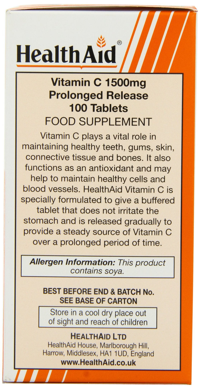 HealthAid Vitamin C 1500mg - Prolong Release - 100 Vegan Tablets 100 count (Pack of 1)