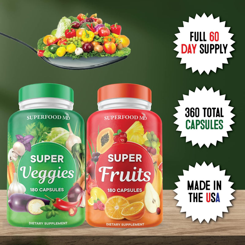 [Australia] - Superfood Fruit and Veggie Supplement - 360 Whole Super Fruit and Vegetable Supplements & Vitamin, Natural Energy levels, with Olive Leaf Soy Free- 180 Count (Pack of 2) 360 Count (Pack of 1) 