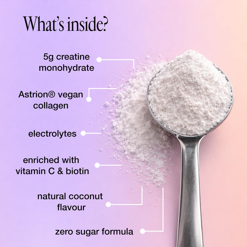 Unfabled Creatine for Women, 5g Creatine Monohydrate and Collagen Powder, Coconut Water Flavour & Electrolytes, Zero Sugar, Vegan Creatine Powder - 270g (30 Servings) - Made in UK