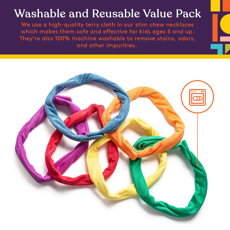 [Australia] - Special Supplies Chew Necklaces for Sensory Kids Boys and Girls, 6 Bands, Soft and Super Absorbent Terry Cloth, Shirt and Clothing Oral Stimulation Alternative, Reusable and Washable 