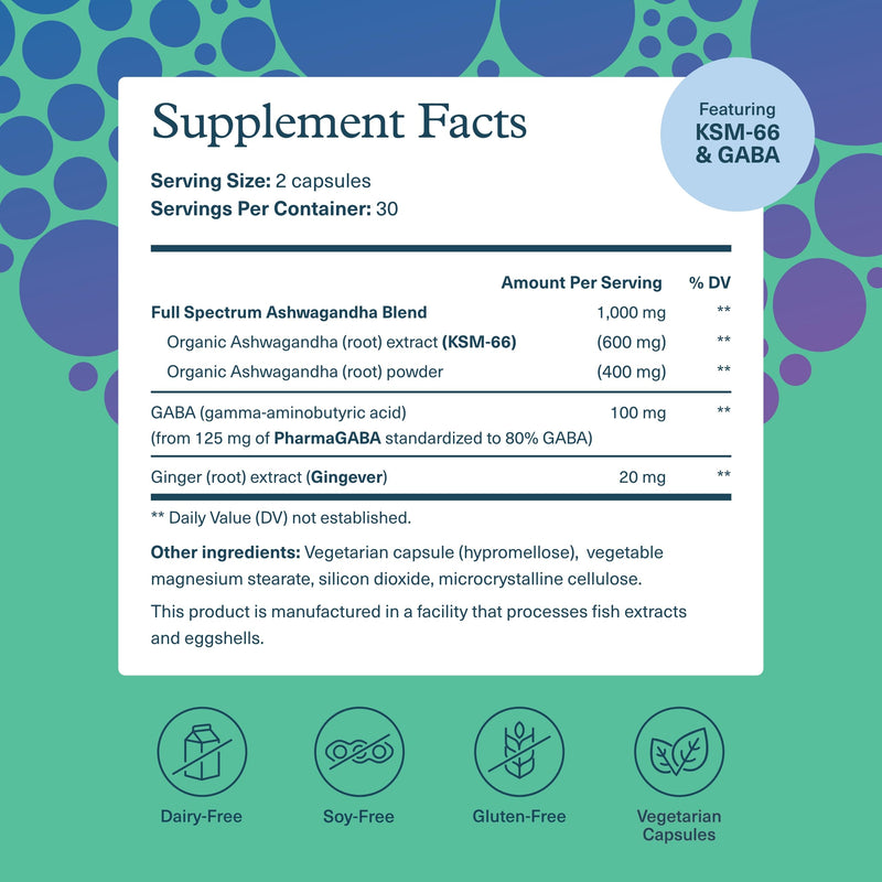 [Australia] - Youtheory Ashwagandha + GABA - Uses Organic KSM-66-1,000 mg Ashwagandha & 100 mg GABA - Cortisol, Energy, Stress & Memory Support Supplement - 60 Vegetarian Capsules (30-Day Supply) 