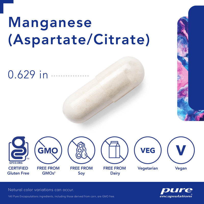 [Australia] - Pure Encapsulations Manganese (Aspartate/Citrate) | Hypoallergenic Trace Mineral Supplement for Connective Tissue and Bones | 60 Capsules 60 Count (Pack of 1) 