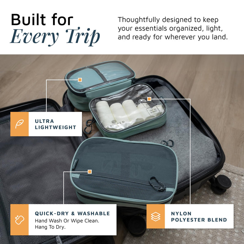 TRIPPED Travel Gear 3-Piece Travel Toiletry Bag Set | Includes Hanging Toiletry Bag, 311 TSA Liquid Bag, and Accessory Organizer Pouch with Lightweight Ripstop Construction Dusty Teal Makeup