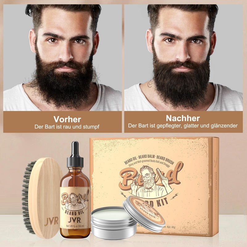 [Australia] - Beard care set for men, JVR beard care set with beard oil, beard balm and beard brush, professional beard set, beard fragrance and shine, beard smoothing cream, moisture and styling (yellow). 