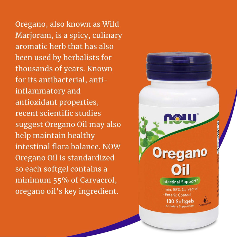 [Australia] - Now Foods Oregano Oil (Minimum 55% Carvacrol) – 181mg, 180 Softgels – High Potency Digestive Support Supplement, Promotes Gut Health, Natural Antibiotic - Kosher - 180 Servings 