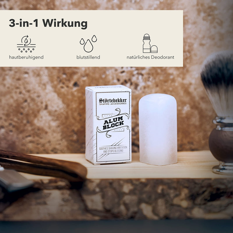 [Australia] - Störtebekker® Premium Alum Stone incl. shaving and beard guide e-book - aftershave styptic - soothes the skin after shaving with a safety razor/razor - antiseptic - Potassium Alum Block 