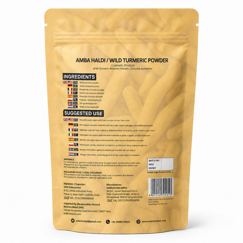 Wild Turmeric Powder 227g | Curcuma Aromatica Kasturi Manjal | Amba Haldi for Face Pack, Skin Care Mask & DIY Beauty Routine | Finely Ground Single Ingredient Herbal Powder