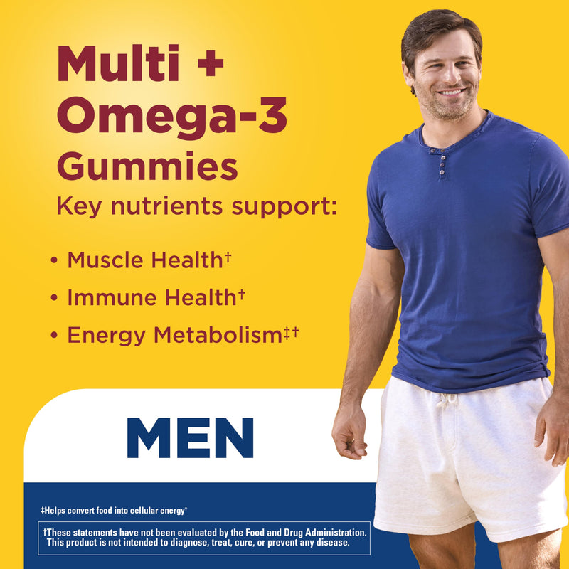 Nature Made Mens Multivitamin Gummies with Omega-3, 150 Count | Vitamins and Minerals Gummy with Omega-3, Mens Gummy Multivitamins for Daily Nutritional Support, 75 Day Supply Strawberry, Lemon & Orange 150 Count (Pack of 1)
