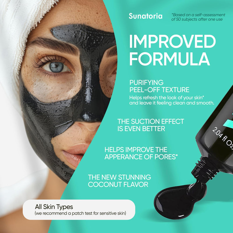 SUNATORIA Original Black Peel Off Face Mask – Charcoal Pore Mask – Helps Remove Excess Oil & Lift Away Surface Impurities – Botanical Extracts & Vitamins A, E, B5 – 2.04 fl oz Turquoise
