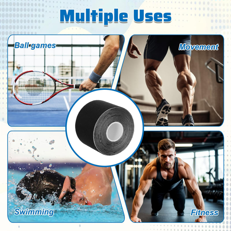 [Australia] - 6 Rolls Black Kinesiology Tape, 120 Count Precut Strips Kinetic Tape Cotton Elastic Athletic Tapes Latex Free, Elastic Athletic Tapes for Ankle Muscle Knee Elbow Shoulder Muscle Pain Relief, 2” x 10” 