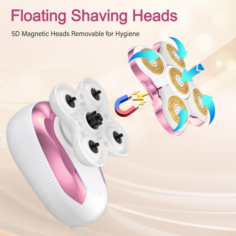 Electric Razors for Women, 5D Magnetic Shaver for Sensitive Skin - Waterproof Cordless Razor for Legs/Bikini/Arms, Painless Hair Removal, 90min Runtime Pink