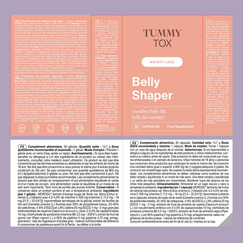 Belly Shaper - Morosil, Green Tea, Vitamin C, Vitamin B6, Cayenne Pepper, and Caffeine - 90 Capsules, 3 Months Supply by Tummy Tox