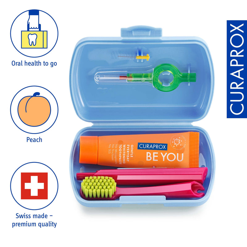 Curaprox Travel Kit - CS 5460 Toothbrush with 'Be You' Toothpaste | 2 CPS Prime Interdental Brushes 07 and 09 | Dental Care Kit 9.5 cm x 6 cm | Blue