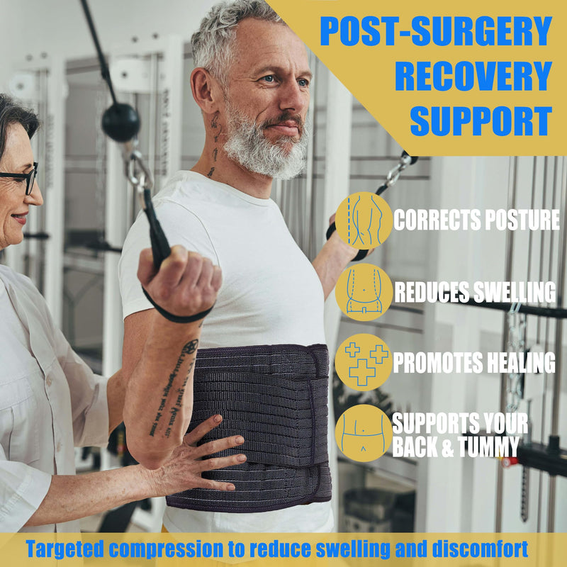 Funcy Men's Adjustable Abdominal Binder – Post-Surgery Recovery Belt, Hernia Support, and Core Stability Wrap (Black, Medium) Black