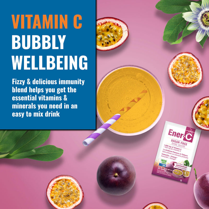 Ener-C Sugar Free Multivitamin Drink Mix - Passionfruit, 60 Count | Vitamin Powder for Water, Electrolytes Powder No Sugar, Hydration Boost Packets, Zero Sugar, Vitamin C & B12 Passion Fruit 9.2 Ounce (Pack of 2)