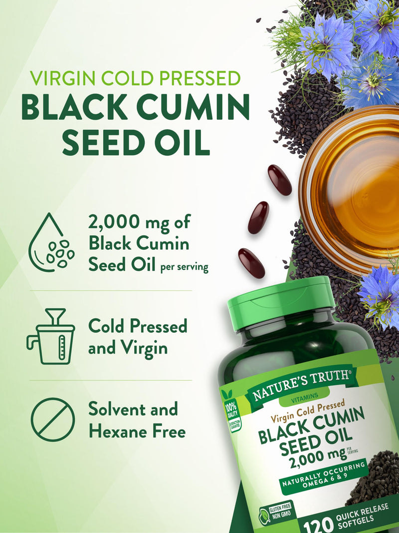 [Australia] - Nature's Truth Black Seed Oil Softgels | 2,000mg | 120 Count | Virgin Cold Pressed Cumin | Non-GMO and Gluten Free Supplement 