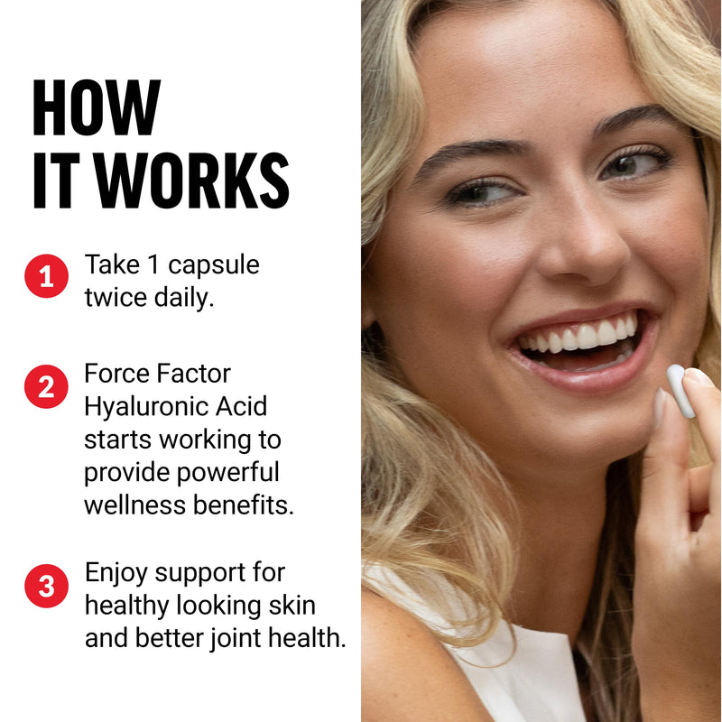 [Australia] - FORCE FACTOR Hyaluronic Acid Supplements, Hyaluronic Acid Capsules for Joint Health and Skin Hydration, Joint Health Supplement for Women and Men, High Potency, Vegan, 60 Capsules 