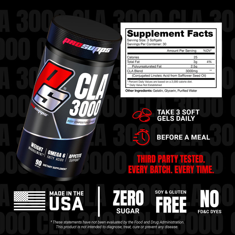 [Australia] - PROSUPPS CLA 3000 Lean Body Composition Support - Stim-Free Conjugated Linoleic Acid Workout Supplement for Weight Management & Appetite Support with Omega 6 Fatty Acid - Gym & Fitness - 90 Softgels 