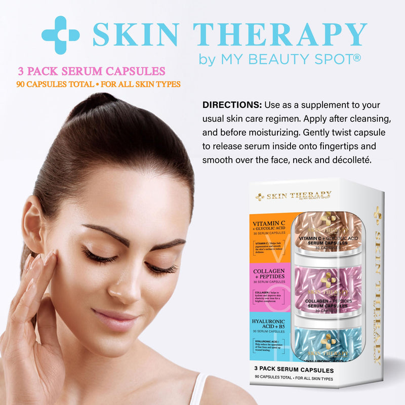 My Beauty Spot Facial Serum Capsules 3 Pack 90pcs Vitamin C Serum, Hylunaric Acid Serum, Collagen Serum for Face Anti Aging Anti Wrinkle Serum for Fine Lines Standard