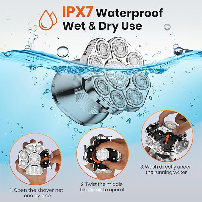 9D Head Shavers for Bald Men, 5 in 1 Detachable Head Shaver with LED Display, IPX7 Waterproof Wet Dry Rechargeable Electric Shavers for Men Grooming Kit for Home & Travel Gunmetal