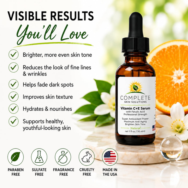 Natural Vitamin C E Serum with Ferulic Acid 1 oz | Hyaluronic Acid