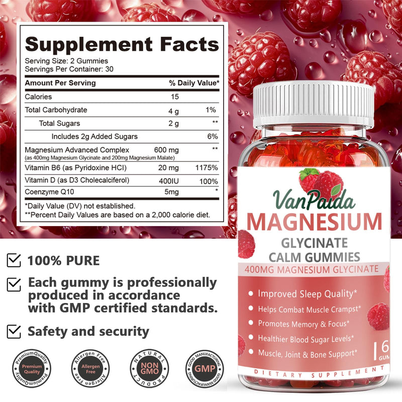 Magnesium Glycinate 400mg Gummies, High Absorption Magnesium Complex for Women, Kids, Adults, Sleep aid, Calm,Muscle Relaxation, Vitamins B6, D & Potassium Supplement, Gluten-Free Vegetarians.