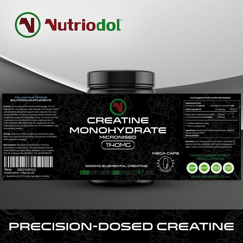Creatine Monohydrate Mega Capsules – Pre Workout & Post Workout Supplement for Muscle Performance & Recovery – 1000mg Elemental Creatine Per Capsule. (Mega Caps x 300)