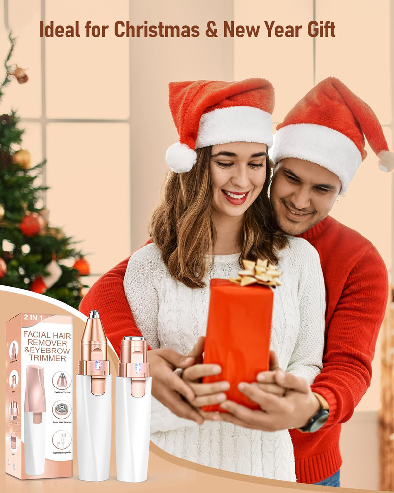 [Australia] - Eyebrow & Facial Hair Removal for Women: 2 in 1 Rechargeable Face Shaver & Eyebrow Razors, Painless Electric Facial Trimmer Epilator with Built-in LED Light -Perfect for Face, Lips & Body 