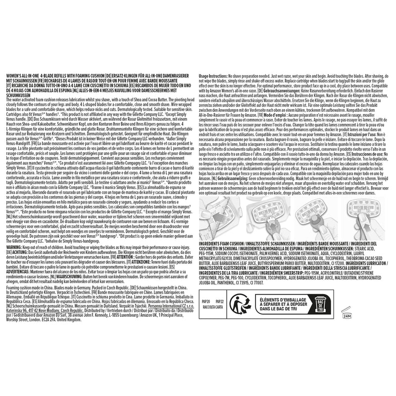 [Australia] - by Amazon for Women All-in-One 4 Blade Razor Refill Pack of 6 6 Refills 
